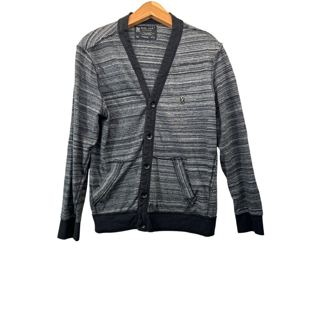 Vtg Marc Ecko Cut & Sew Mens Cardigan Sz M Deadly Threads Black Heathered Knit